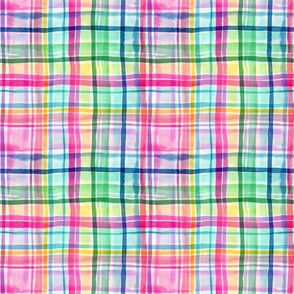 Cheerful checks gingham Geometric Multicolor Rainbow Watercolor Small