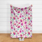 Poppy Poppies Poppy Meadow watercolor floral Pink Jumbo Large
