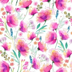 Poppy Poppies Poppy Meadow Pink watercolor floral Small
