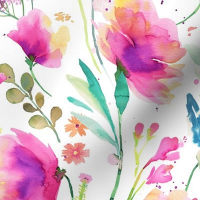 Poppy Poppies Poppy Meadow Pink watercolor floral Medium