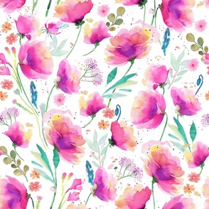 Poppy Poppies Poppy Meadow Pink watercolor floral Medium