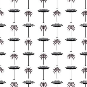 Small - Retro palm tree and Black and white beach Parasol on white