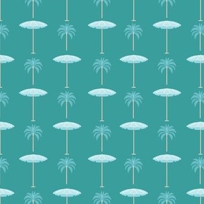 Small - Retro palm tree and beach Parasol on turquoise
