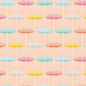 Small - Retro colorful umbrellas, mid century palm springs pool party pattern - Apricot background