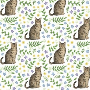 Floral Tabby Cat on white - medium scale