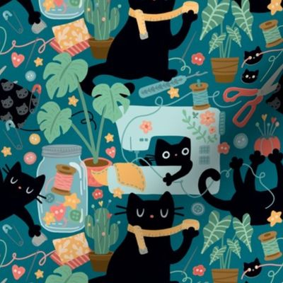 sewing with cats - small
