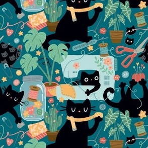 sewing with cats - small