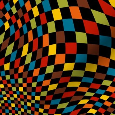 trippy black and 70s colors checkerboard