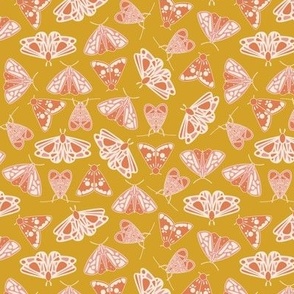 Small - Vintage Mustard Yellow moth butterflies pattern