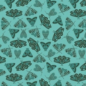 Small - Vintage Turquoise Blue moth butterflies pattern