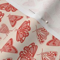 Small - Vintage Orange and pink on beige moth butterflies pattern