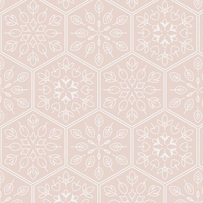 Medium - Beige and White geometric hexagon botanical tile