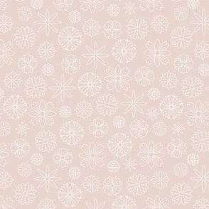 Small - Retro flowers in Monochrome White and Beige pattern