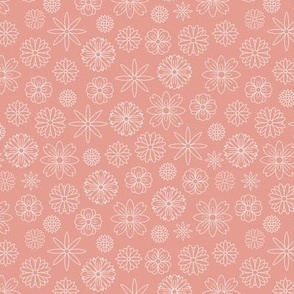 Small - Retro flowers in Monochrome White and pink pattern