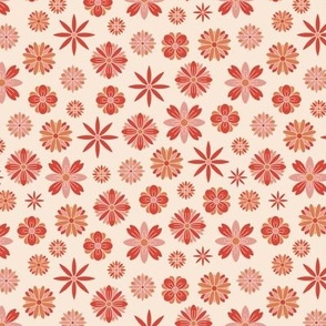 Small - Retro flowers in Cream, Pink and Orange pattern 