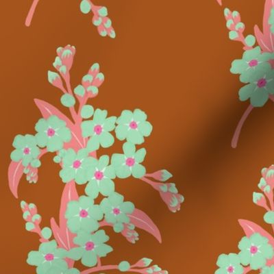 Retro Forget-me-not Flower on Squirrel Brown | Medium Scale