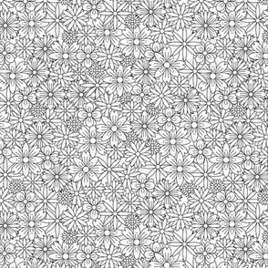 Small - Black and white hippy geometric floral pattern