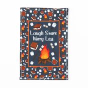 Large 27x18 Fat Quarter Panel Laugh Smore Worry Less on Navy for Tea Towel or Wall Hanging