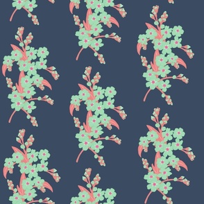 Retro Forget-me-not Flower on Oxford Blue | Medium Scale