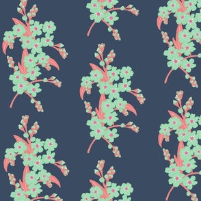 Retro Forget-me-not Flower on Oxford Blue | Large Scale