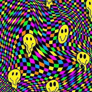 trippy black and 80s colors checkerboard