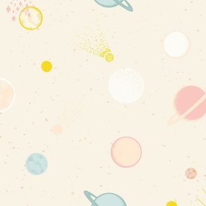 galaxy with stars and planets, cream and pink