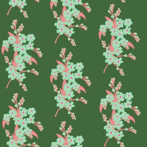Retro Forget-me-not Flower on Forest Green | Medium Scale
