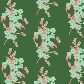 Retro Forget-me-not Flower on Forest Green | Large Scale
