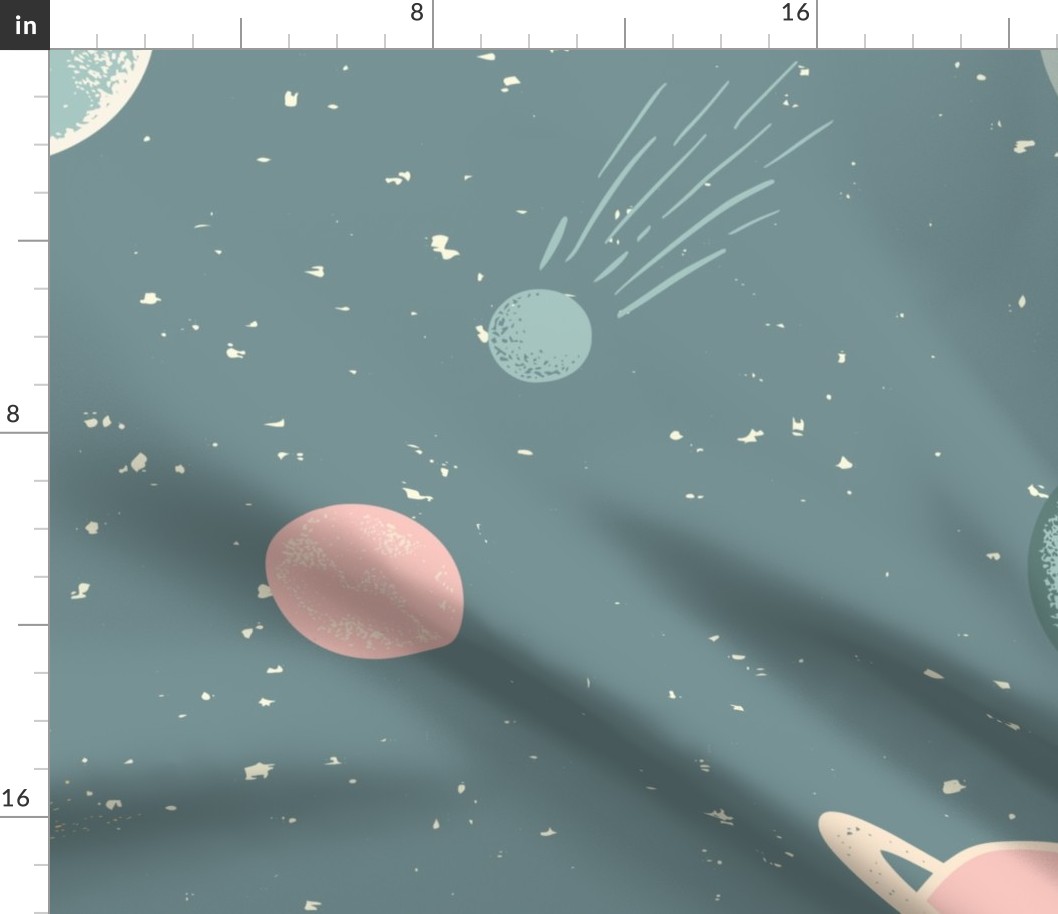 universe, stars and planets (teal and pink)