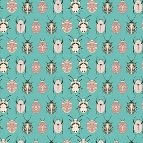 Small - Turquoise retro bugs pattern