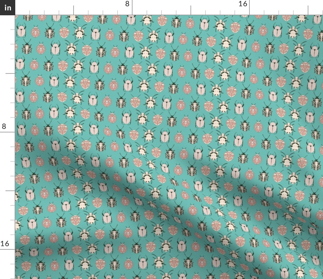 Small - Turquoise retro bugs pattern