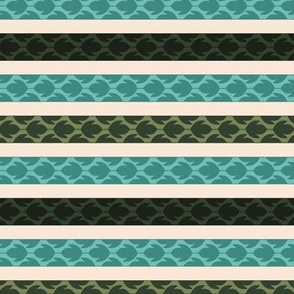 Small - Retro hippy stripes leaf pattern in green, Teal and turquoise