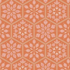 Medium - Pink and Orange geometric hexagon botanical tile