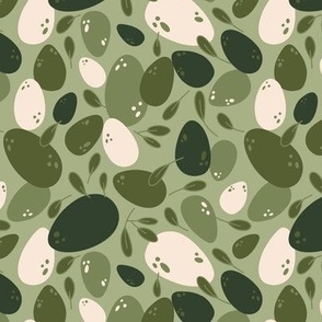 Small - Dinosaur eggs and Green leaves pattern