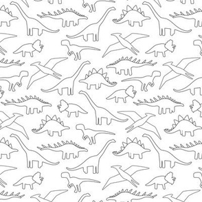Small - Hand drawn line dinosaur silhouette repeat pattern, Black and white