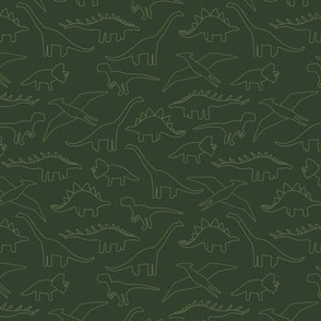 Small - Hand drawn line dinosaur silhouette repeat pattern, green