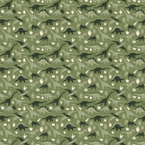 Small - Olive Green dinosaur kids pattern