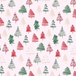 Medium Holiday Trees and Snowflakes, pink background