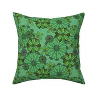 Retro Floral Growth - Green on Green