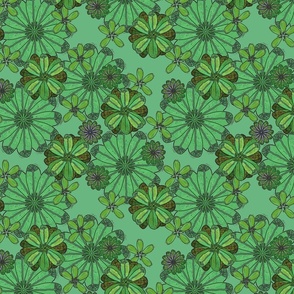 Retro Floral Growth - Green on Green