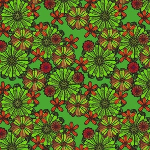 Contrasting Retro Foral in Bright Grass Green and Red