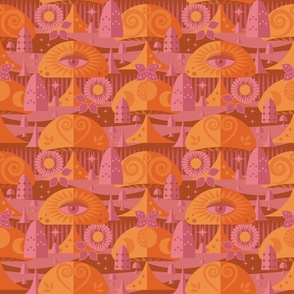 Trippy Shrooms / Psychedelic Surreal / Mushrooms Eye / Wild Rose Tangerine / Medium