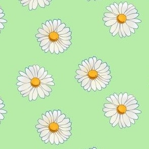 Daisies on Pastel Lime Green