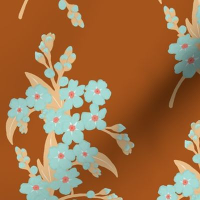 Soft Blue and Cream Forget-me-not Flower on Brown | Medium Scale