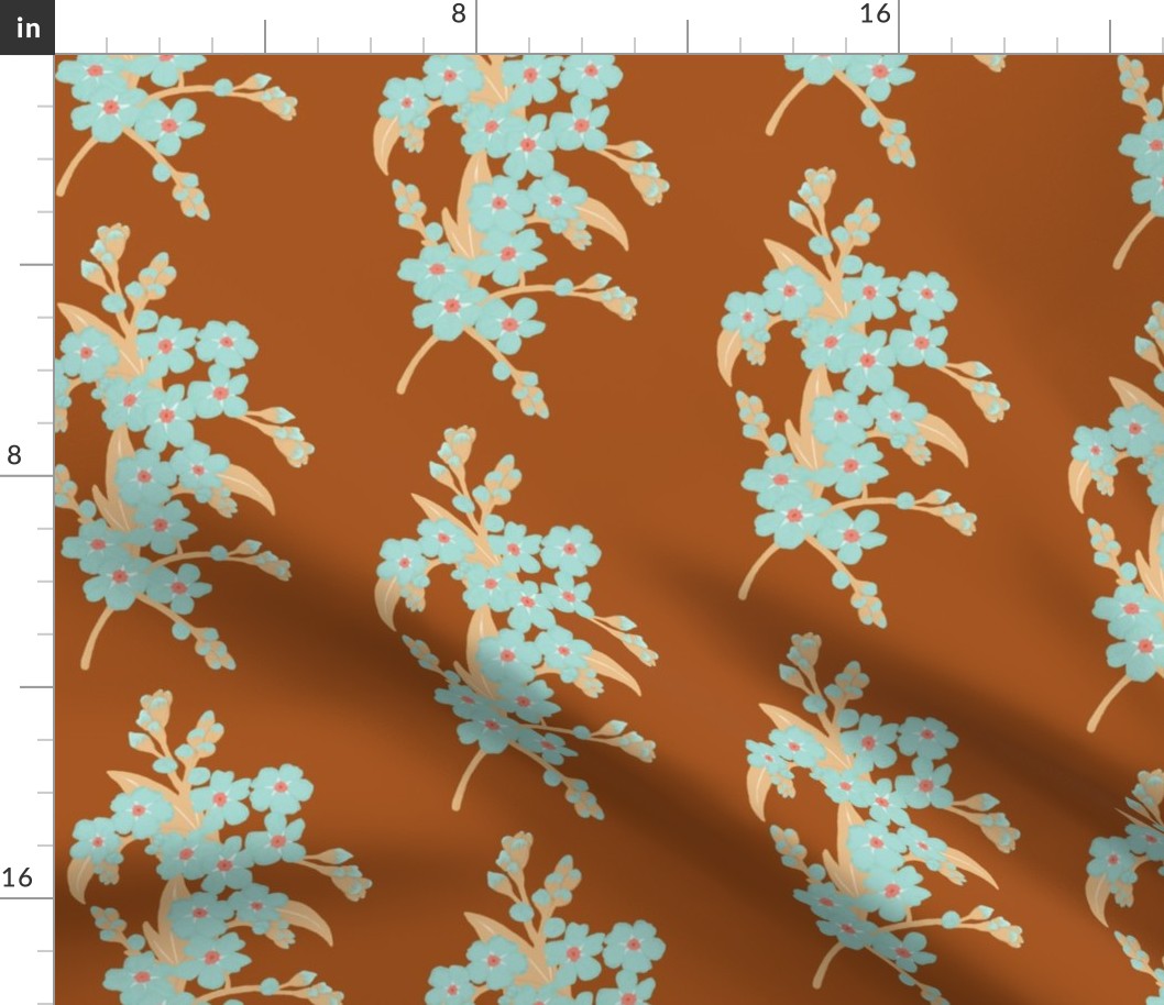 Soft Blue and Cream Forget-me-not Flower on Brown | Medium Scale