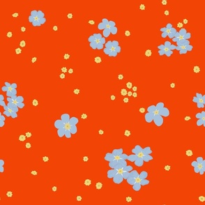 Cream Forget-me-not Flower on Red | Medium Scale