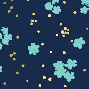 Teal Forget-me-not Flower on Navy | Large Scale