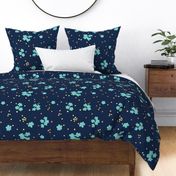Teal Forget-me-not Flower on Navy | Medium Scale
