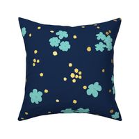 Teal Forget-me-not Flower on Navy | Medium Scale