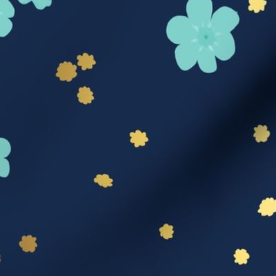 Teal Forget-me-not Flower on Navy | Medium Scale